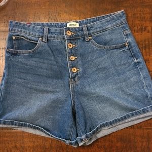 ONLY high rise button front denim shorts